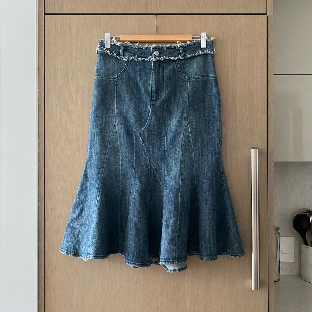Miaou gaudi denim midi skirt duran blue